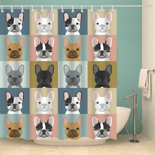 Funny Canvas Drawing French Bulldog Shower Curtain