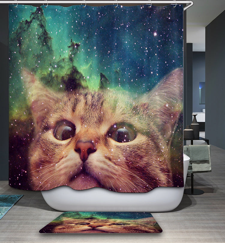 Funny Galaxy Cat Shower Curtain