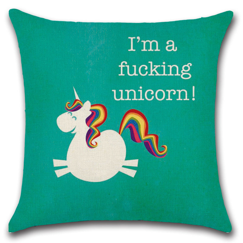 Funny Jumping Unicorn with Quotes Throw Pillow Cover