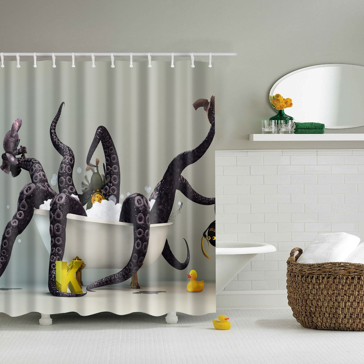 Funny Octopus Bathing Time Shower Curtain
