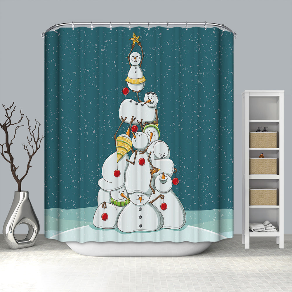 Funny Snowman Stacked Arhat Christmas Tree Shower Curtain