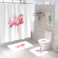 White Ink Bird Pink Flamingo Shower Curtain Set - 4 Pcs