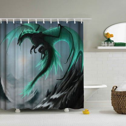 Dream World Amazing Green Dragon Shower Curtain Set - 4 Pcs