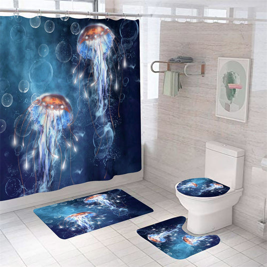 Deep See Colorful Jellyfish Shower Curtain Set - 4 Pcs