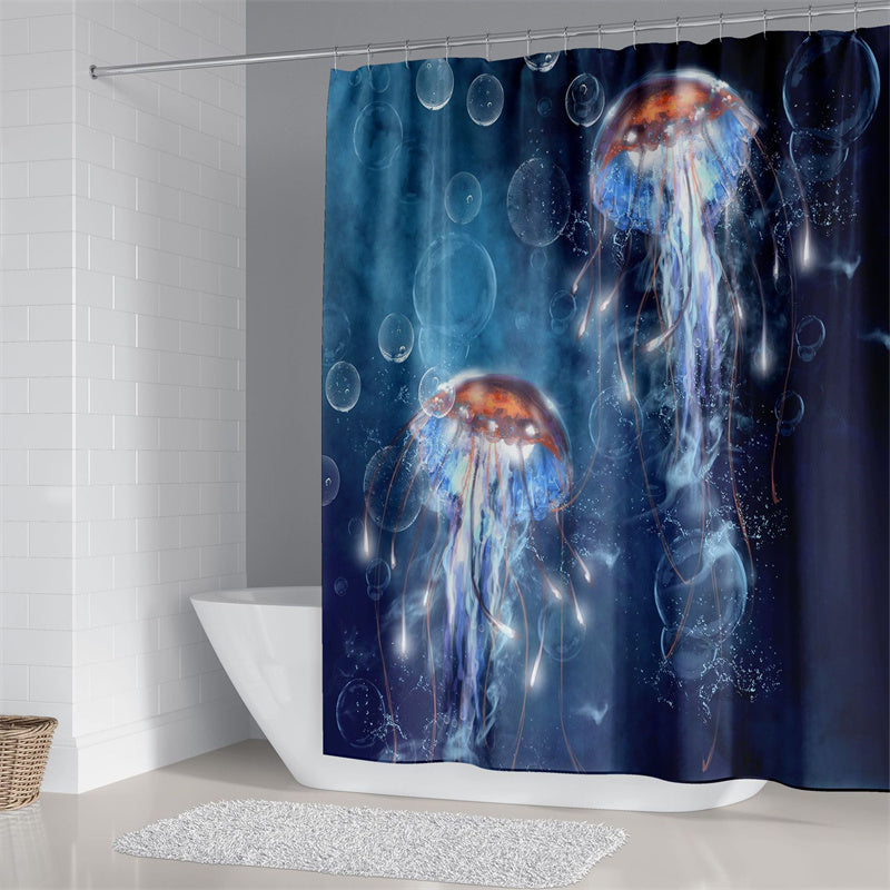 Deep See Colorful Jellyfish Shower Curtain Set - 4 Pcs