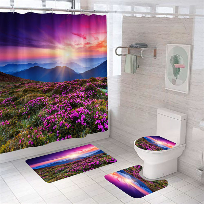 Sunshine Lavender Purple Fields Shower Curtain Set - 4 Pcs