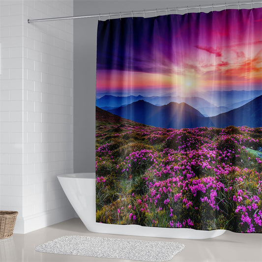 Sunshine Lavender Purple Fields Shower Curtain Set - 4 Pcs
