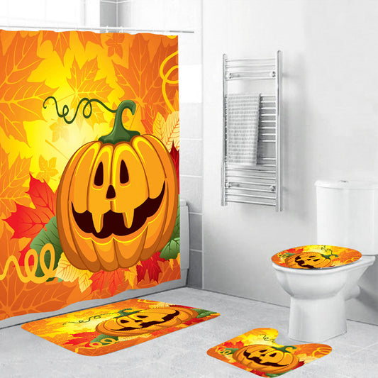 Maple Leaf Backdrop Cartoon Carving Pumpkin Shower Curtain Bathroom Decor