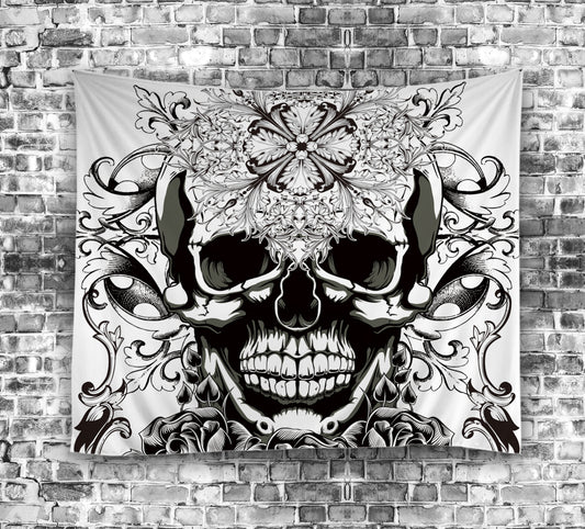 Gangster Cool Skull Teeth with Rose Tapestry