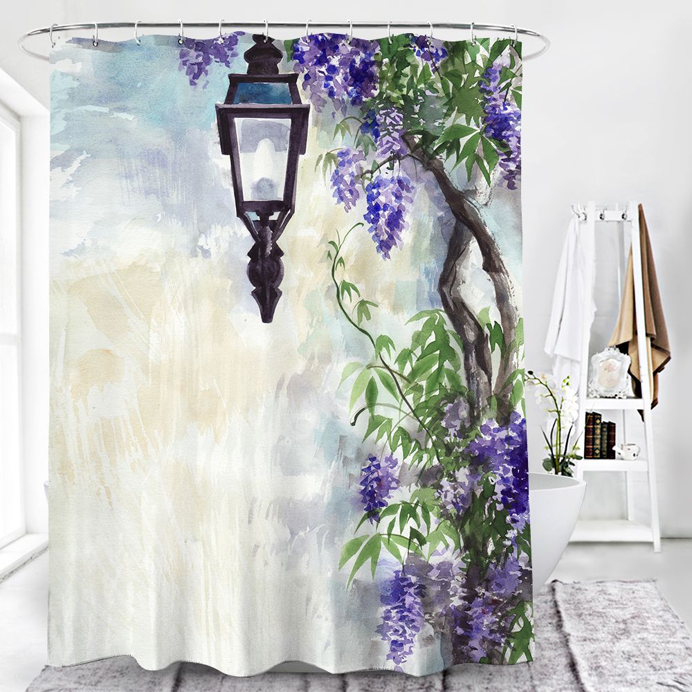 Garden Wall Lantern with Lavender Shower Curtain