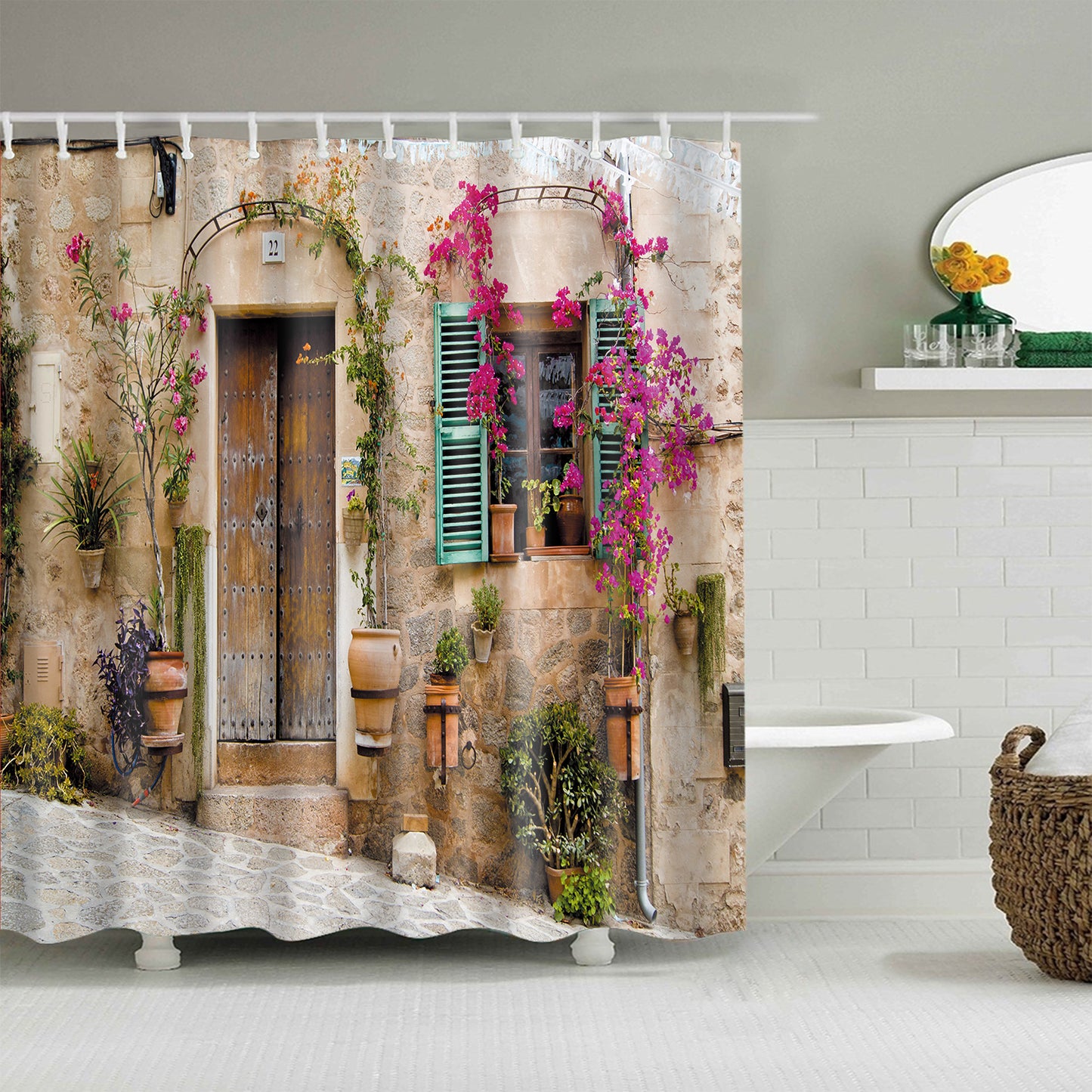 Garden Rose Window Summer Flower Italy Village Shower Curtain