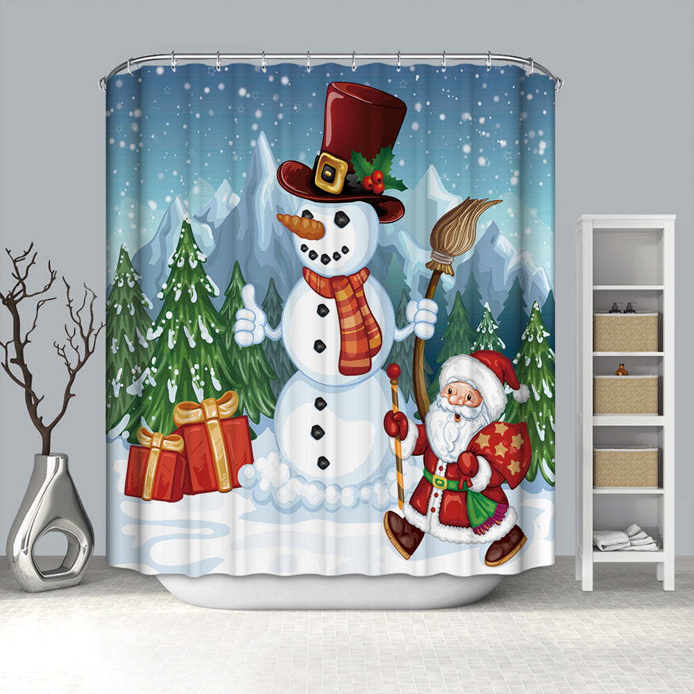 Gentle Style Snowman with Santa Shower Curtain