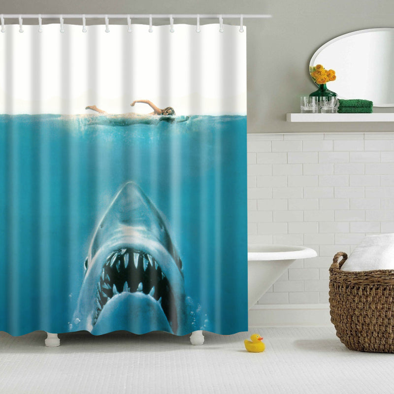 Girl Swimming Shark Poster Jaws Shower Curtain | GoJeek