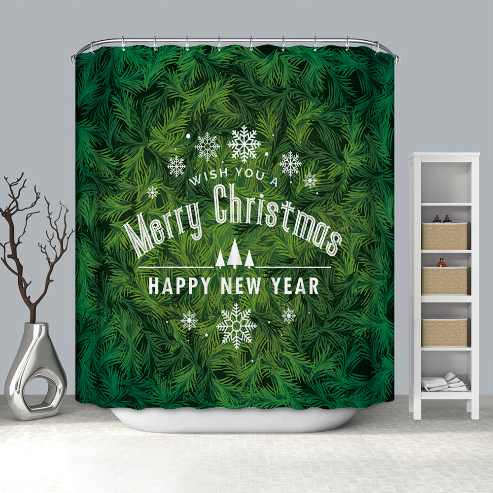 Glitter Christmas Tree with Holiday Quotes Shower Curtain
