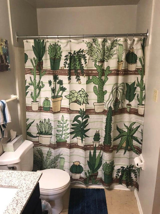 Cactus Houseplant Botanical Plant Shower Curtain Set - 4 Pcs