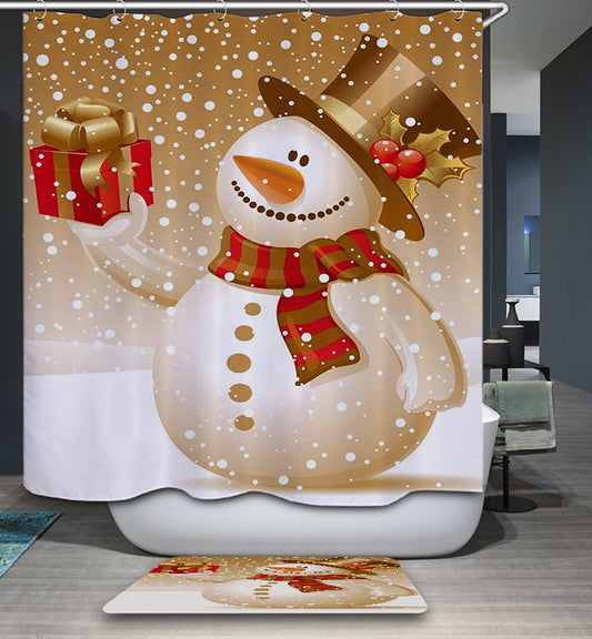 Gold Backdrop Snowman Show Gift Shower Curtain