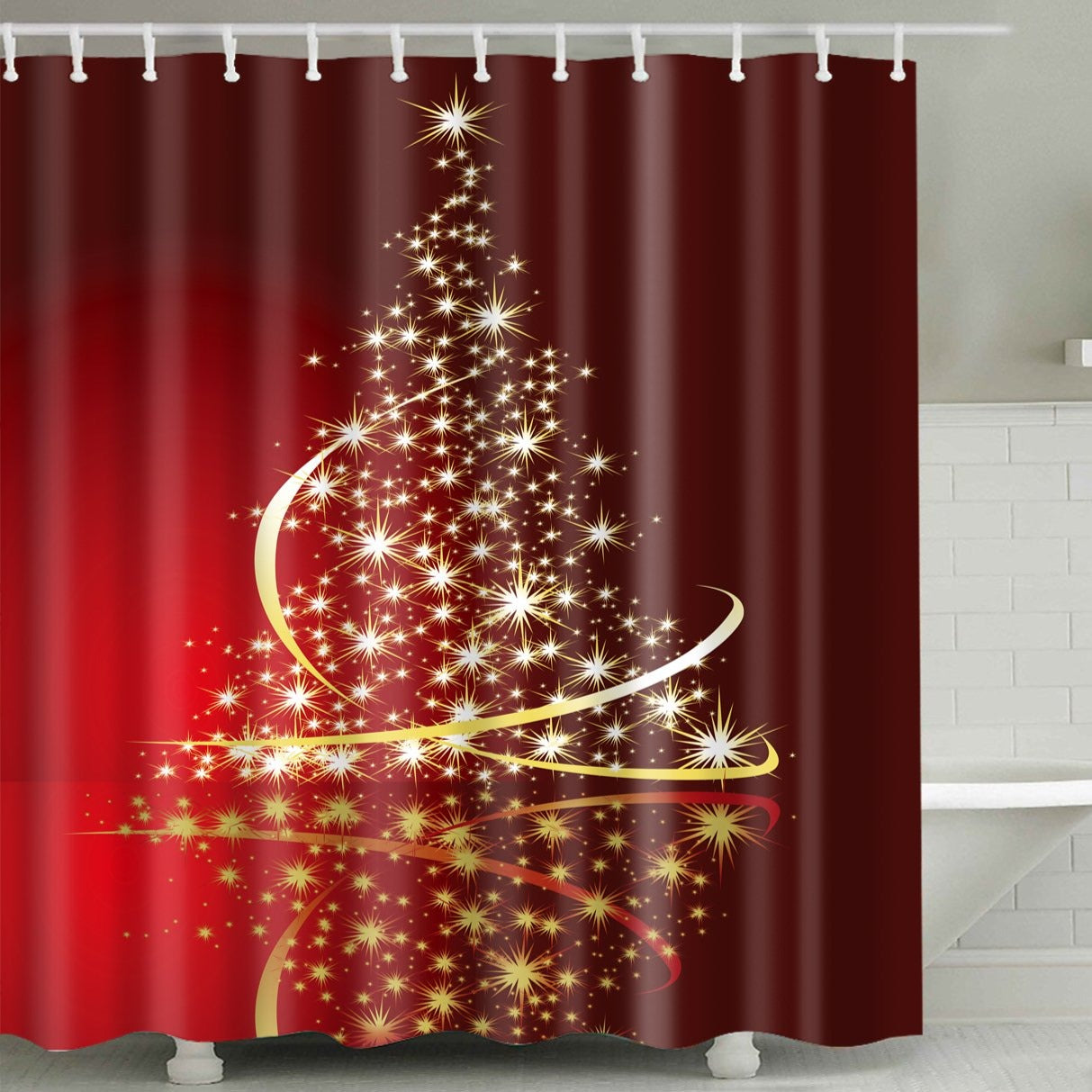 Gold Christmas Stars Decorated As Tree Shower Curtain