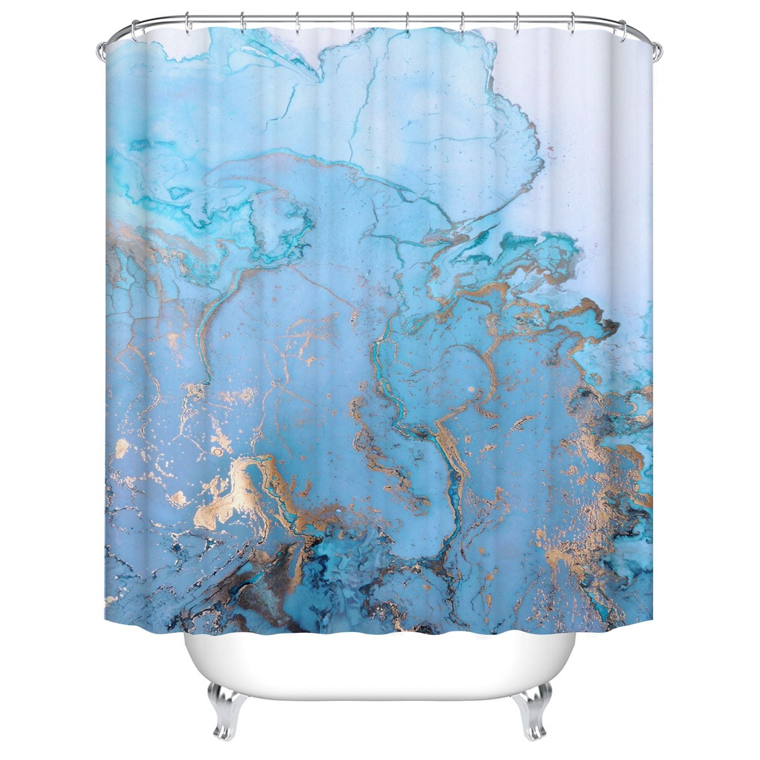 Golden Blue Marble Shower Curtain Cracked Lines Texture