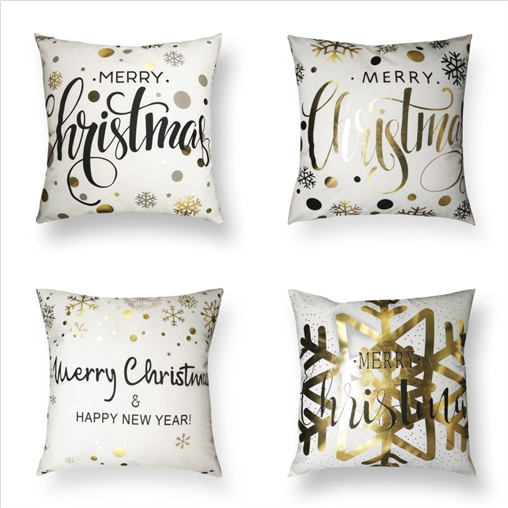 Golden Merry Christmas Quote Holiday Decor Throw Pillow Cover