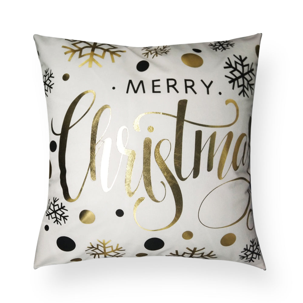 Golden Merry Christmas Quote Throw Pillow Cover of 4