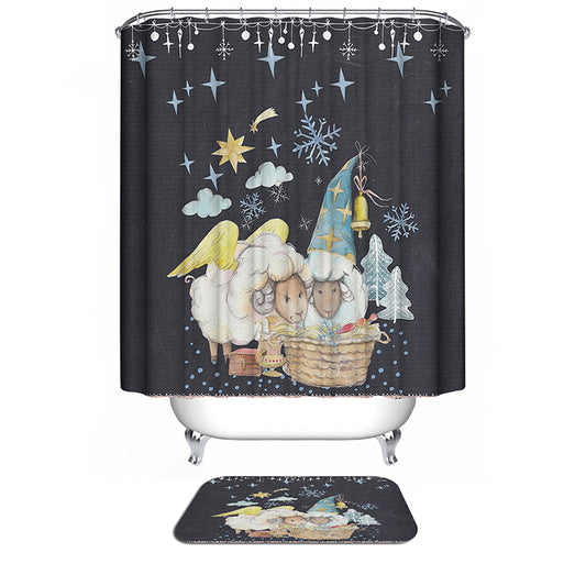 Golden Wings and Christmas Hat Ornaments Sheep Christmas Shower Curtain