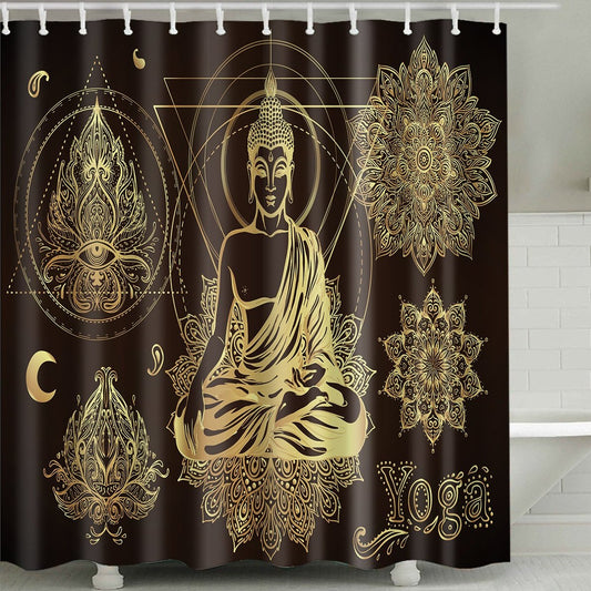 Golden Henna Hindu Buddha Meditation Shower Curtain