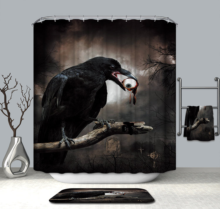 Gothic Realm Dark Black Crow with Horror Eyeball Raven Shower Curtain