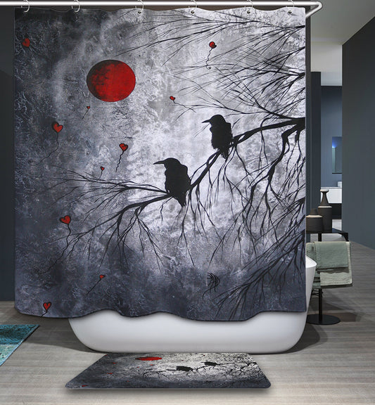 Gothic Blood Moon Raven Crow Shower Curtain