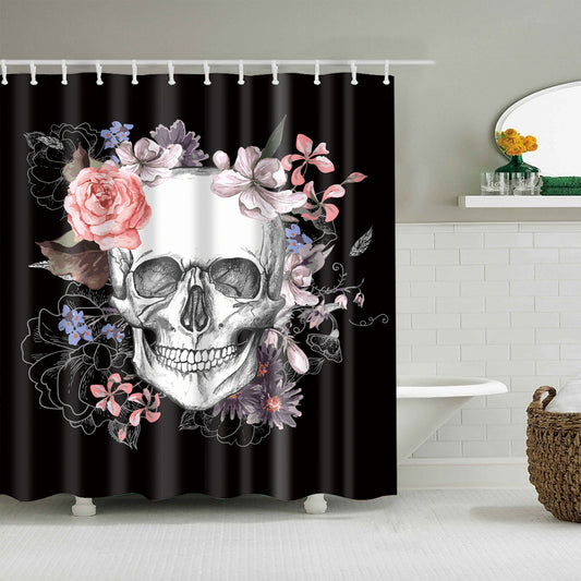 Gothic Skeleton Sugar Skull with Floral Shower Curtain
