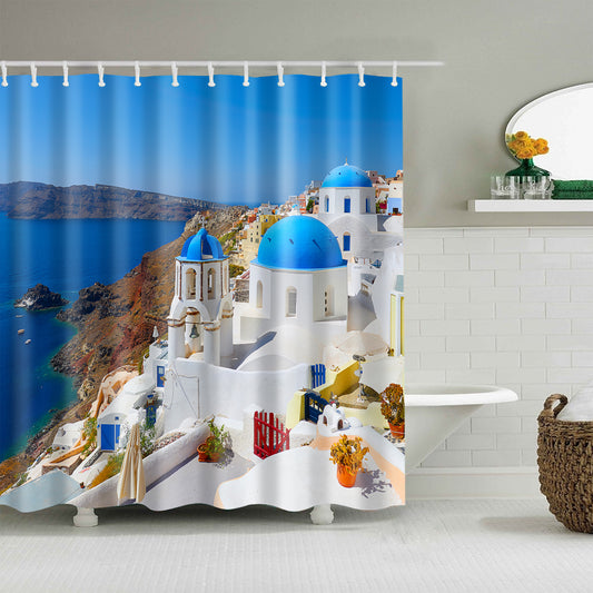 Greece Country Aegean Sea Santorini Scenery Shower Curtain