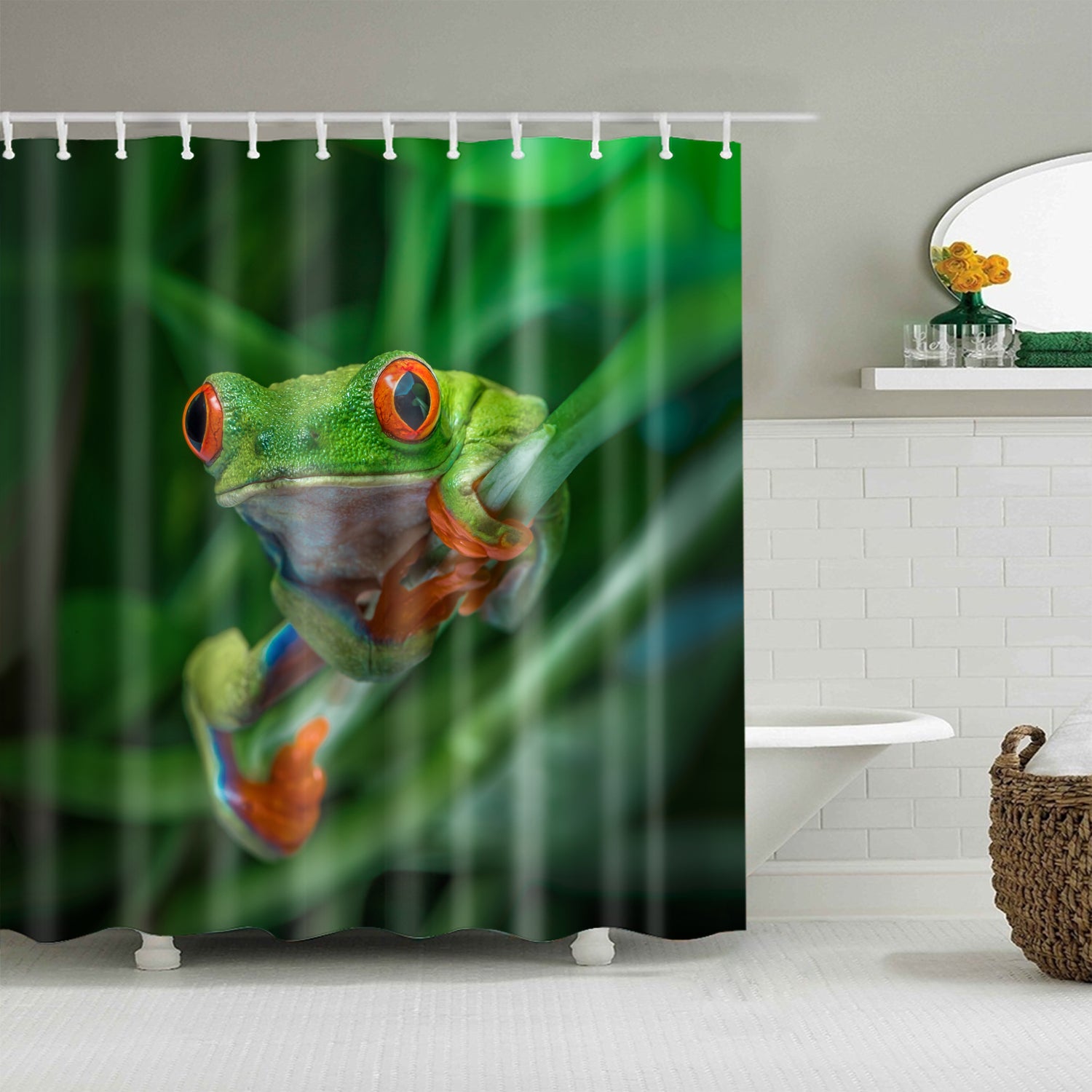 Green Rainforest Red-Eyed Tree Frog Shower Curtain