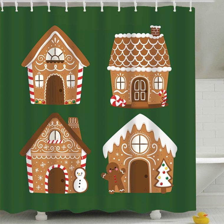 Green Backdrop Christmas House Shower Curtain