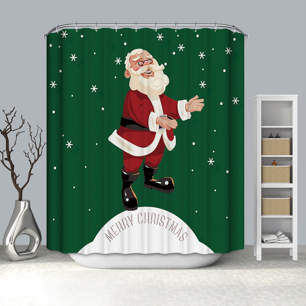 Green Backdrop Santa with Snow Shower Curtain