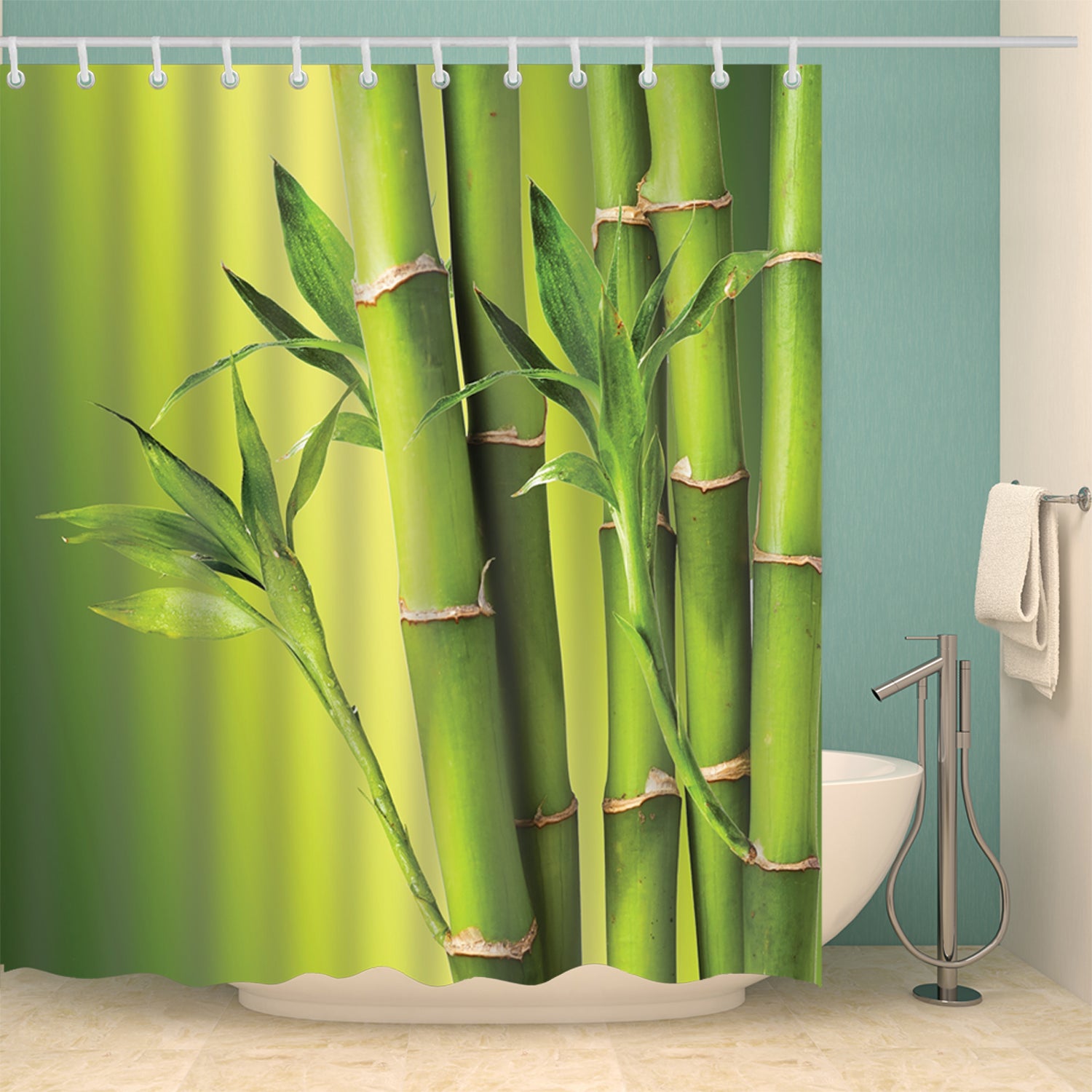 Green Nature Bamboo Theme Fabric Shower Curtain