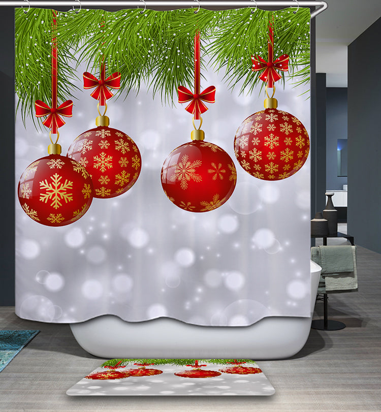 Green Tree with Merry Christmas Ornament Shower Curtain