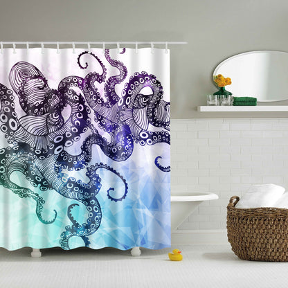 Green and Purple Watercolor Octopus Tentacle Shower Curtain