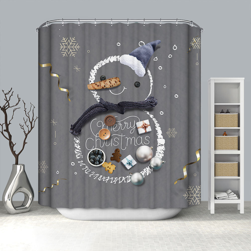 Grey Backdrop Christmas Decoration Snowman Shower Curtain