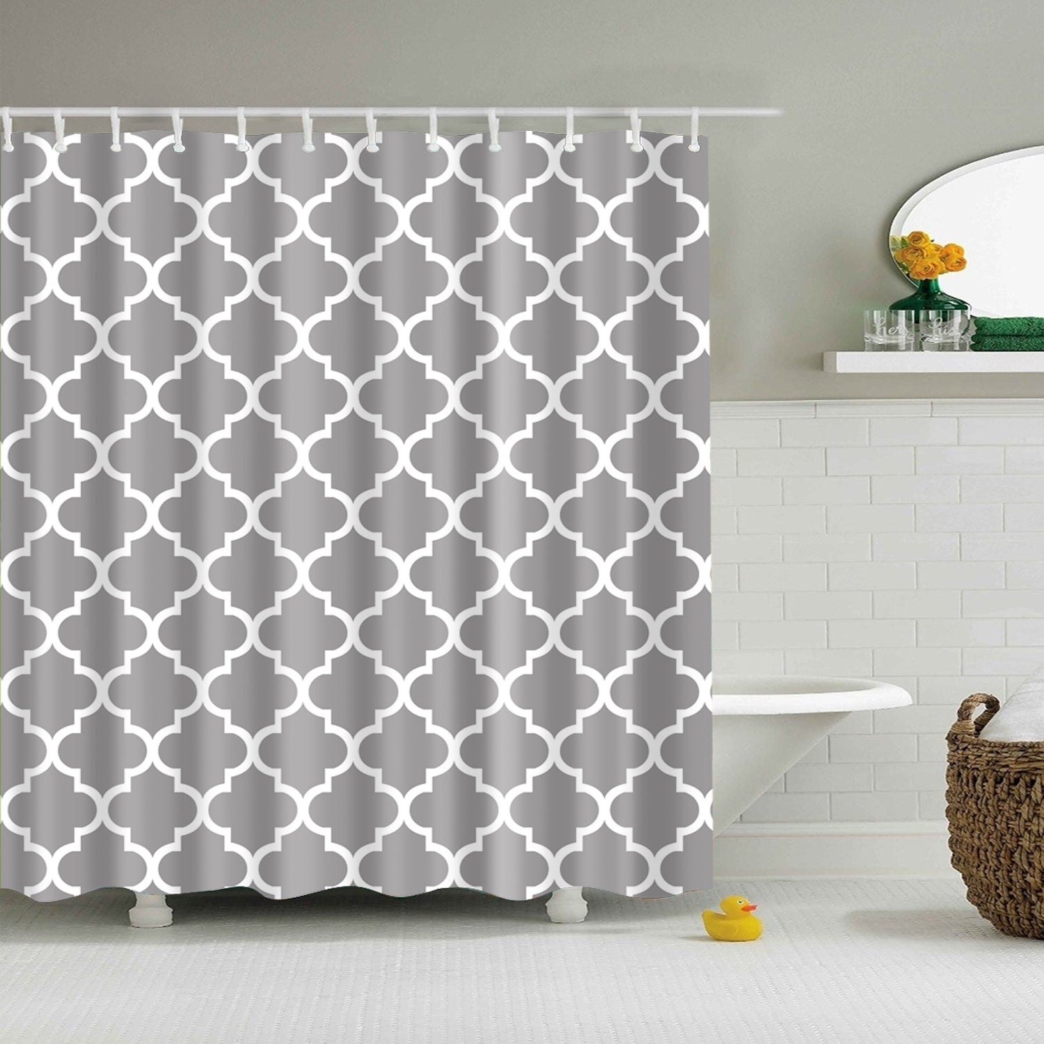 Grey Moroccan Seamless Geometric Shower Curtain