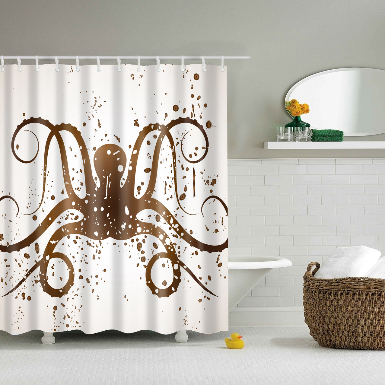 Grey Octopus Painting Shower Curtain
