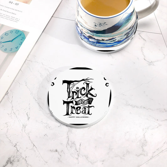 3 Color Funny Trick or Treat Quote Halloween Absorbent Ceramic Stone Dinning Table Car Coaster Set