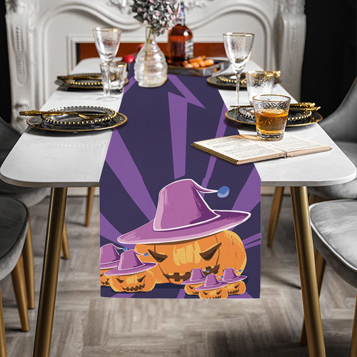 Halloween Pumpkin with Witch Hat Table Runner