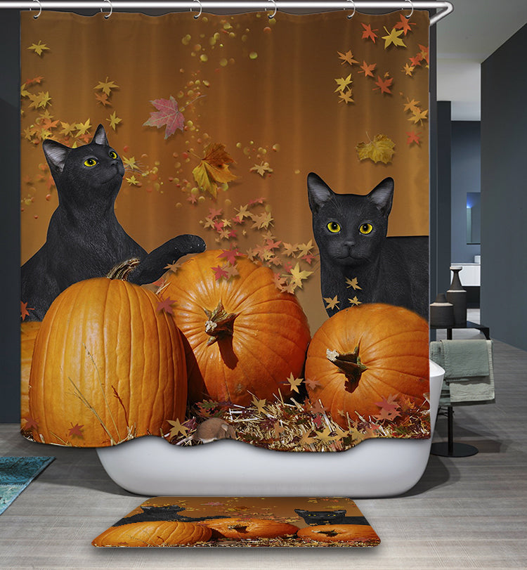 Halloween Black Cat with Pumpkin Shower Curtain