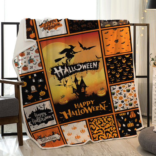 Halloween Flying Witch with Bats at Night Quilted Throw Blankets