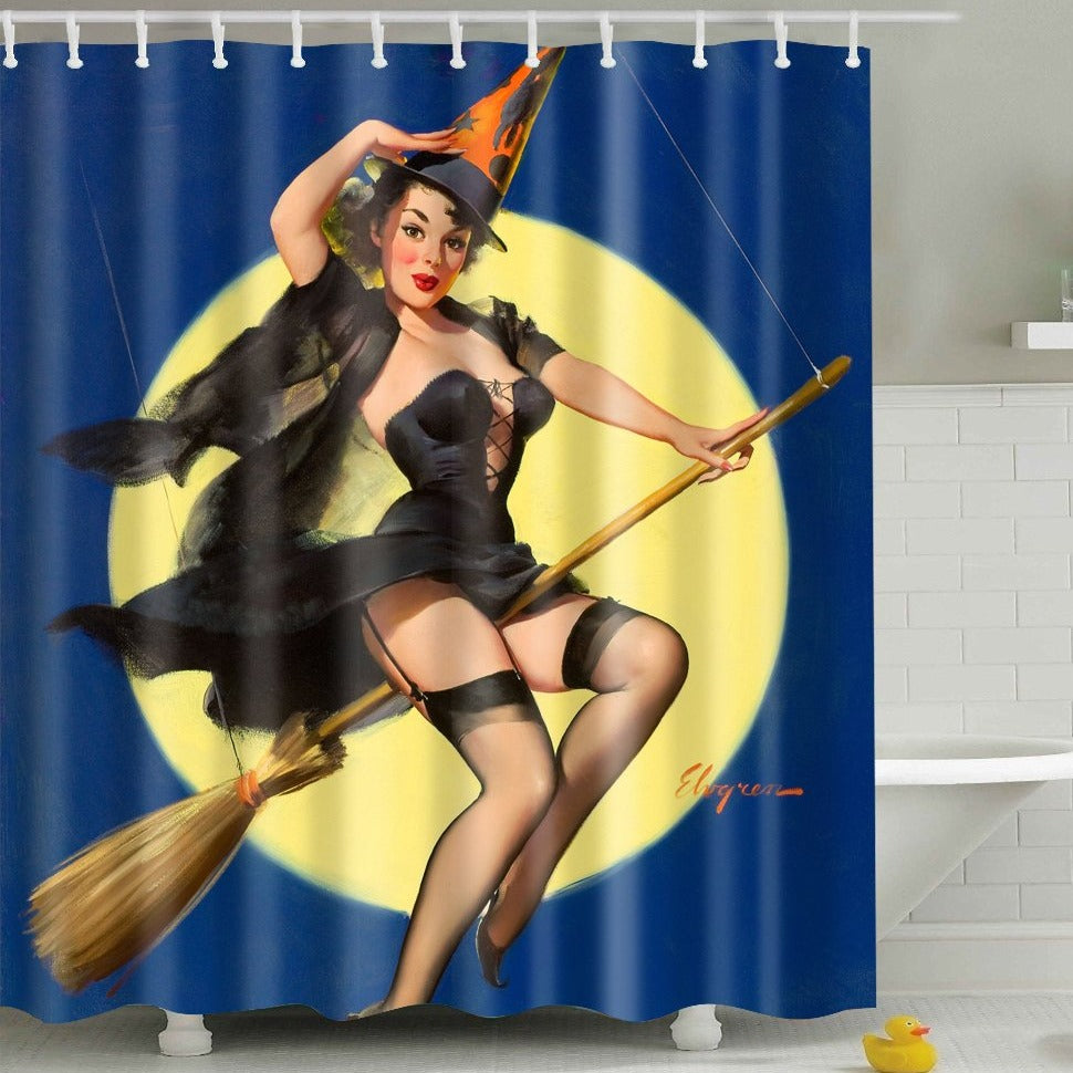 Halloween Gil Elvgren Pin Up Girl Witch Shower Curtain | GoJeek