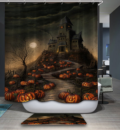 Halloween Haunted House Pumpkin Scary Shower Curtain