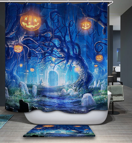 Halloween Mystery Night in Cemetery Landscape Shower Curtain