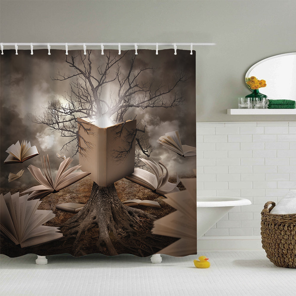 Halloween Tree Roots Reading Story Floating Books Shower Curtain