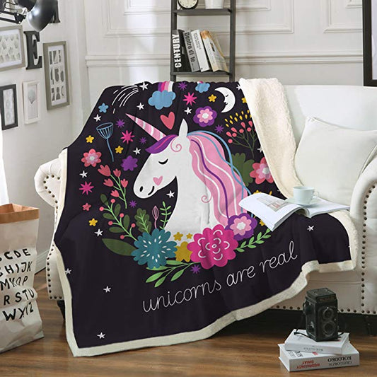 Hand Drawing Cute Unicorn Quilted Throw Blankets