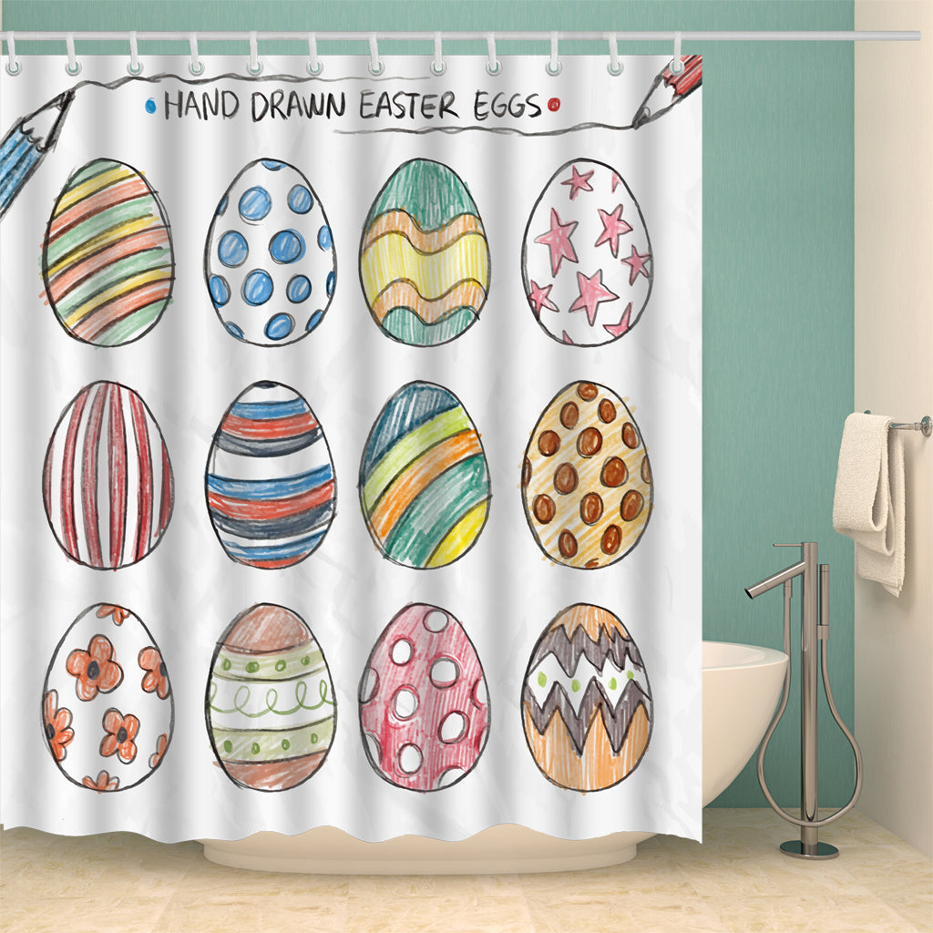 Hand Drawn Colorful Design Easter Eggs Shower Curtain