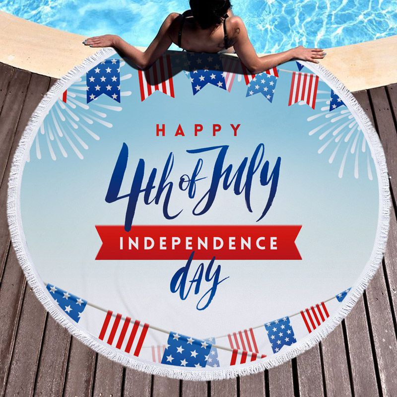 Happy 4th of July Independence Holiday Round Beach Towel